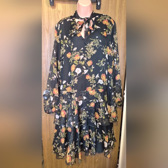 Polo Ralph Lauren Dresses & Skirts - Lauren Ralph Lauren Floral Georgette Sheer  Ruffles Green  Dress Size 14 New